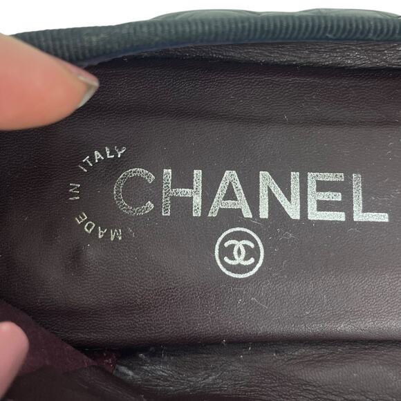 Chanel Cap Toe CC Logo Bow Quilted Leather Ballet Flats Black Size 40 - Picture 10 of 12